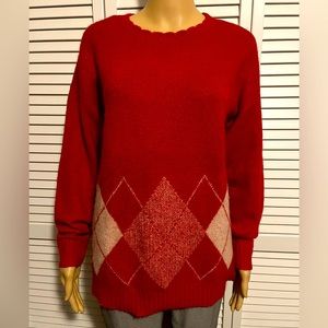 Pretty ELLE size S red argyle scallop neck sweater NWOT